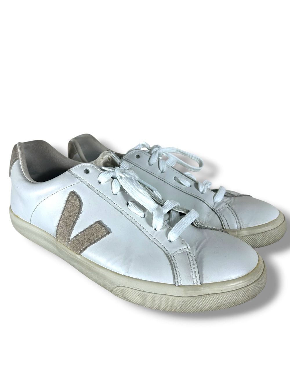 Women’s Veja Esplar White Leather Tan Suede Lace Up Sneakers Size 9